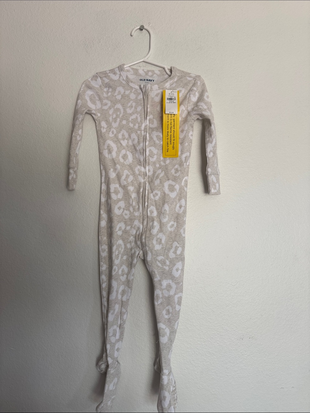 Old Navy Beige and White Leopard-Print Footie One-Piece